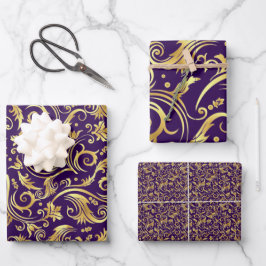 Golden und Royal Lila Scroll Geschenkpapier Set