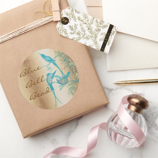 Golden und Türkis Hummingbird Swirl Runder Aufkleber (Schenken)