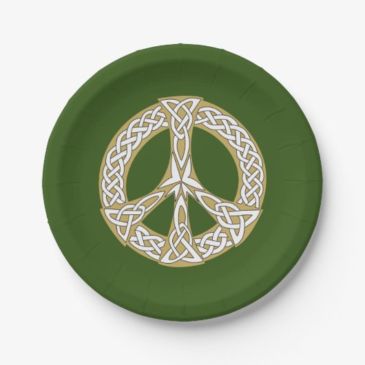 Golden und White Celtic Peace Sign Pappteller (Vorderseite)