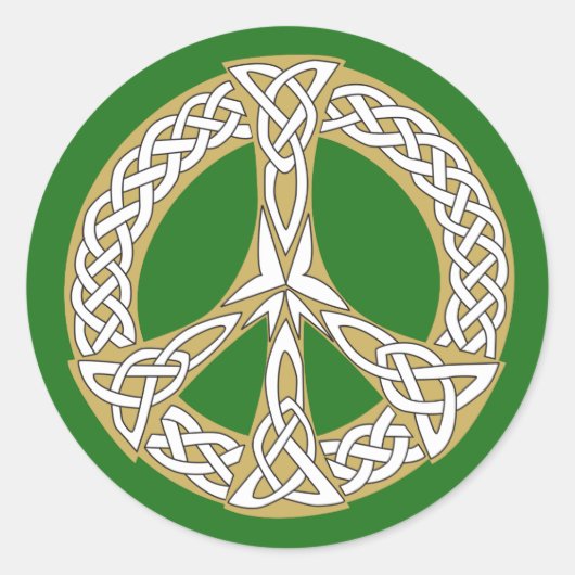 Golden und White Celtic Peace Sign Runder Aufkleber (Vorderseite)