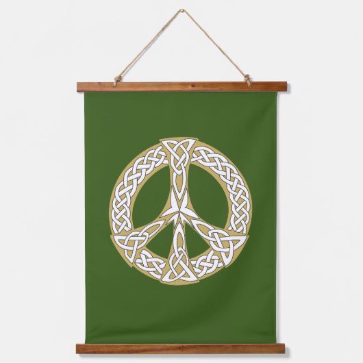 Golden und White Celtic Peace Sign Wandteppich Mit Holzrahmen (Vorderseite)