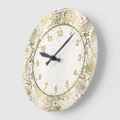 Golden und White Floral Paisley Große Uhr (Winkel)