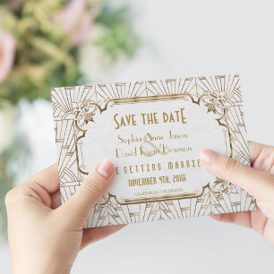 Golden und White Great Gatsby Art Deco Save the Da Date