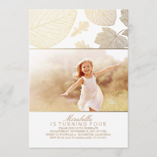 Golden und White Herbstlaubs Foto Geburtstagsparty Einladung