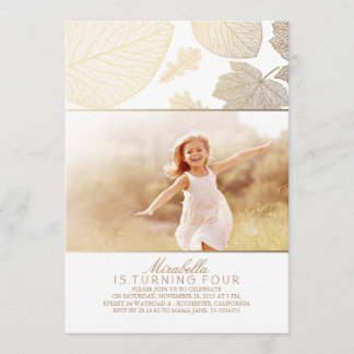 Golden und White Herbstlaubs Foto Geburtstagsparty Einladung