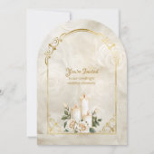 Golden und White Roses Arch Rahmen Candlelight Einladung (Vorderseite)