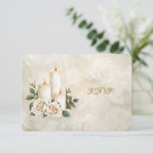 Golden und White Roses Arch Rahmen Candlelight RSVP Karte (Stehend Vorderseite)
