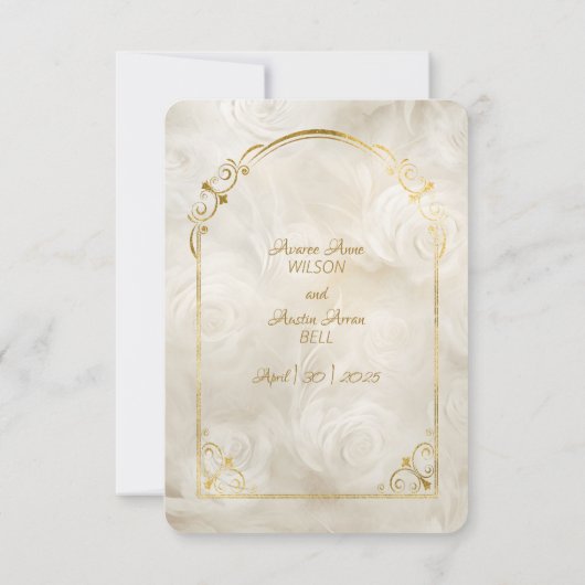 Golden und White Roses Arch Rahmen Candlelight Save The Date (Rückseite)