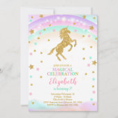 Golden Unicorn Einladung mit Glitzer Stars (Vorderseite)