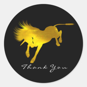 Golden Unicorn Horse Stars Danke Black Runder Aufkleber