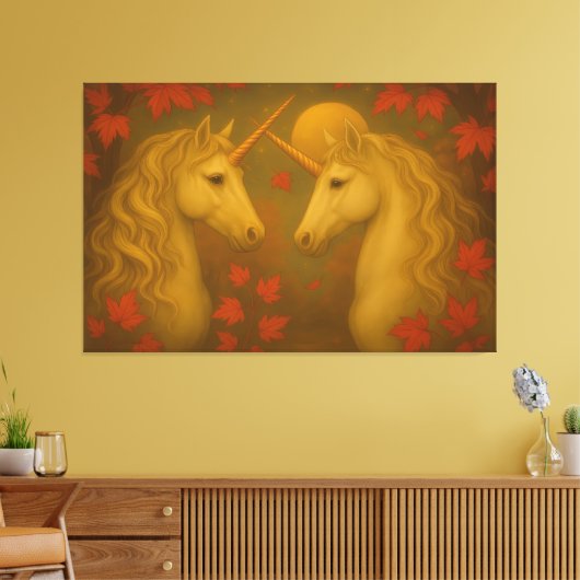 Golden Unicorn Lovers – Ultra Premium Fine Art Can Leinwanddruck (Insitu (Wohnzimmer))