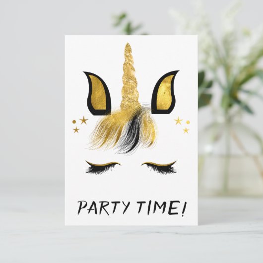 Golden Unicorn Party Einladung (Stehend Vorderseite)