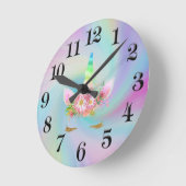 Golden Unicorn Rainbow Clock Runde Wanduhr (Winkel)