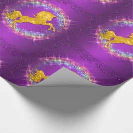 Golden Unicorn Rainbow Glitzern Lila Geschenkpapier