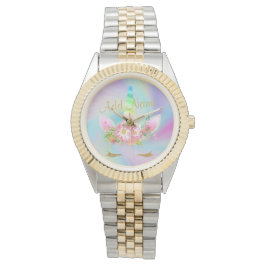 Golden Unicorn Regenbogen Zwei Tone-Uhr Armbanduhr