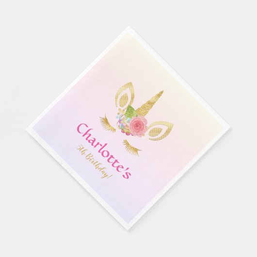 Golden Unicorn Rosa Regenbogen Personalisiert Gebu Serviette (Ecke)