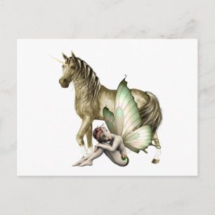 Golden Unicorn & Shy Fairy Postcard Postkarte
