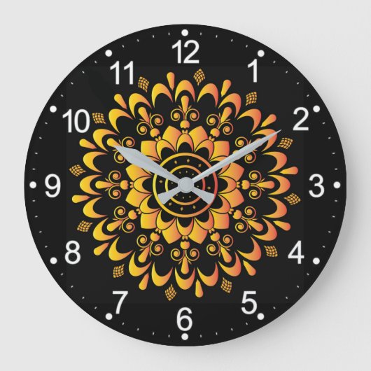 Golden Unique Mandala Design Große Wanduhr (Vorderseite)