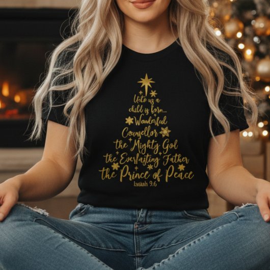 Golden "Uns ist ein Kind Geboren" Weihnachtsbaum T-Shirt