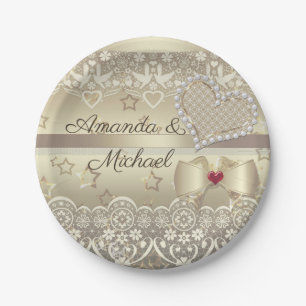 Golden Valentinstag Wedding Illustration Pappteller