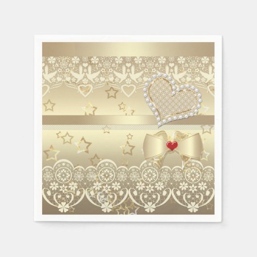 Golden Valentinstag Wedding Illustration Serviette (Vorderseite)