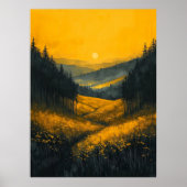 Golden Valley Sunset in Monochrom Gelb Poster (Vorne)