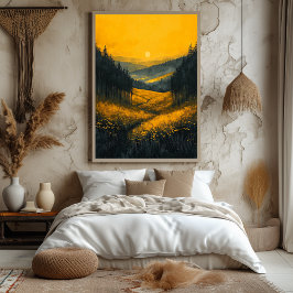 Golden Valley Sunset in Monochrom Gelb Poster