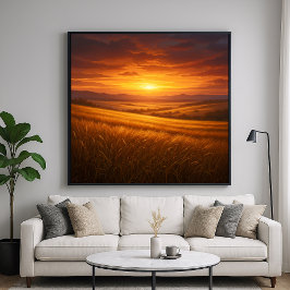 Golden Valley - Sunset Wheat Field Painting Style Poster