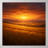 Golden Valley - Sunset Wheat Field Painting Style Poster (Vorne)