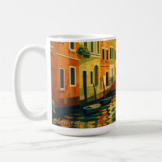 Golden Venice Canal Bridge Sunset Illustration Kaffeetasse (Links)