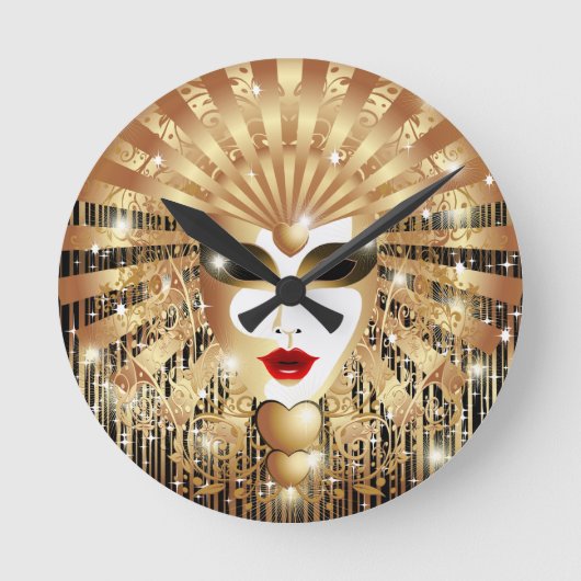Golden Venice Carnival Party Mask Runde Wanduhr (Vorderseite)