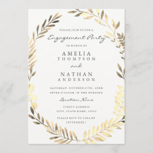 Golden Verlass Wreath Engagement Party einladen Einladung