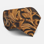 Golden Verziert BarockDamast auf dunklem Leder Krawatte (Gerollt)