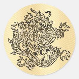 Golden Verziert Dragon Runder Aufkleber