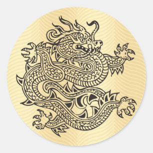 Golden Verziert Dragon Runder Aufkleber