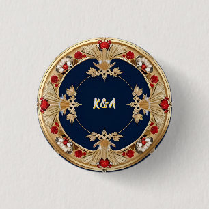 Golden Verziert Floral Circle Design Button