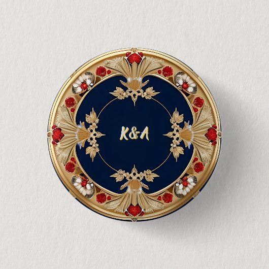 Golden Verziert Floral Circle Design Button (Vorderseite)