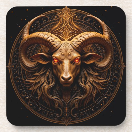 Golden Verziert Ram Head Getränkeuntersetzer (Vorderseite)