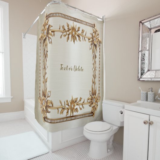 Golden Verziert Rectangle Dimond Blume Shiny Duschvorhang (Beispiel)