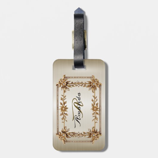 Golden Verziert Rectangle Dimond Blume Shiny Gepäckanhänger (Rückseite vertikal)