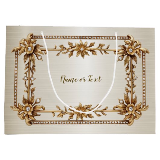 Golden Verziert Rectangle Dimond Blume Shiny Große Geschenktüte (Rückseite)