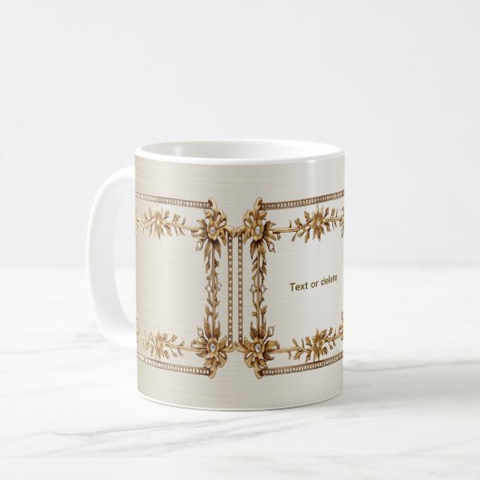 Golden Verziert Rectangle Dimond Blume Shiny Kaffeetasse (Vorderseite Links)