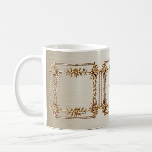 Golden Verziert Rectangle Dimond Blume Shiny Kaffeetasse (Links)