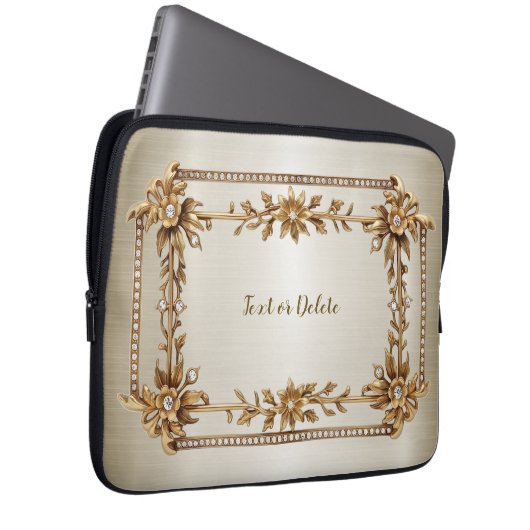 Golden Verziert Rectangle Dimond Blume Shiny Laptopschutzhülle (Vorne Rechts)