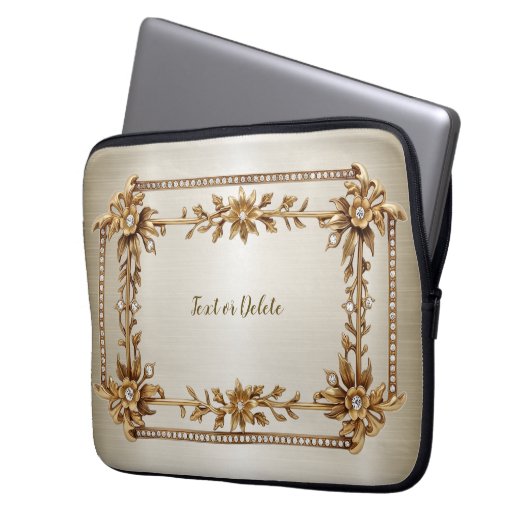 Golden Verziert Rectangle Dimond Blume Shiny Laptopschutzhülle (Vorderseite Links)
