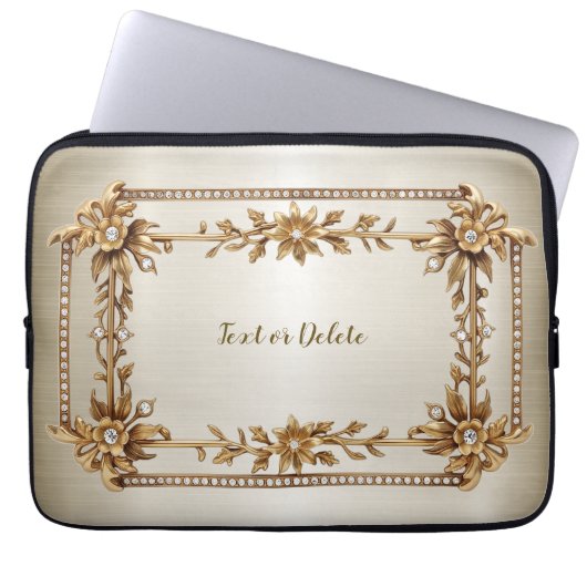 Golden Verziert Rectangle Dimond Blume Shiny Laptopschutzhülle (Vorderseite)
