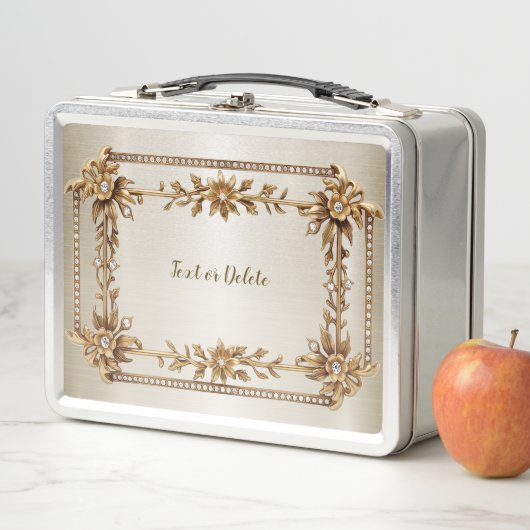 Golden Verziert Rectangle Dimond Blume Shiny Metall Brotdose (Beispiel)