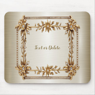 Golden Verziert Rectangle Dimond Blume Shiny Mousepad