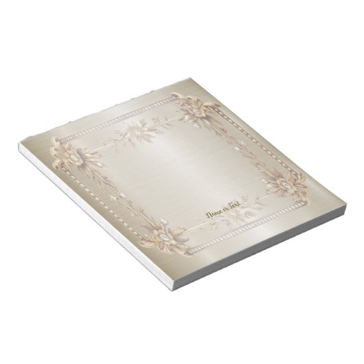 Golden Verziert Rectangle Dimond Blume Shiny Notizblock (angewinkelt)