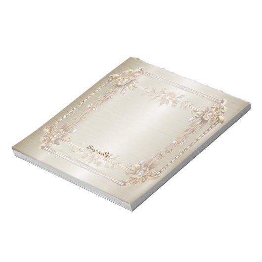 Golden Verziert Rectangle Dimond Blume Shiny Notizblock (Rotiert)
